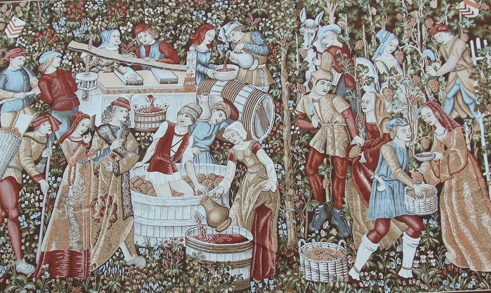 9×13 Vintage Large Flemish Tapestry Vinyard Scene Millefleurs 270cm x 407cm