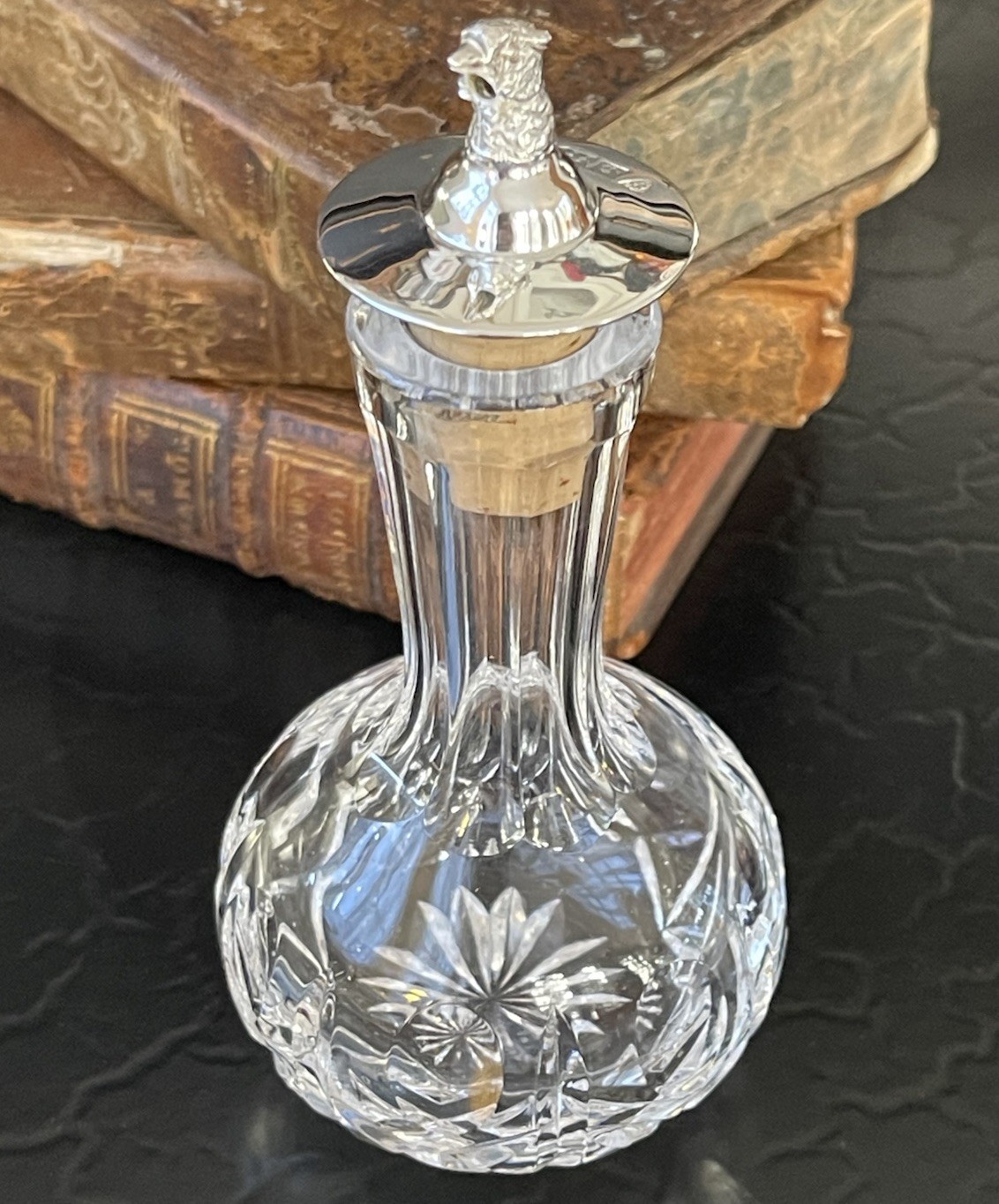 Rare English Sterling Silver Figural Pheasant Crystal Bitters Decanter c1991 5”
