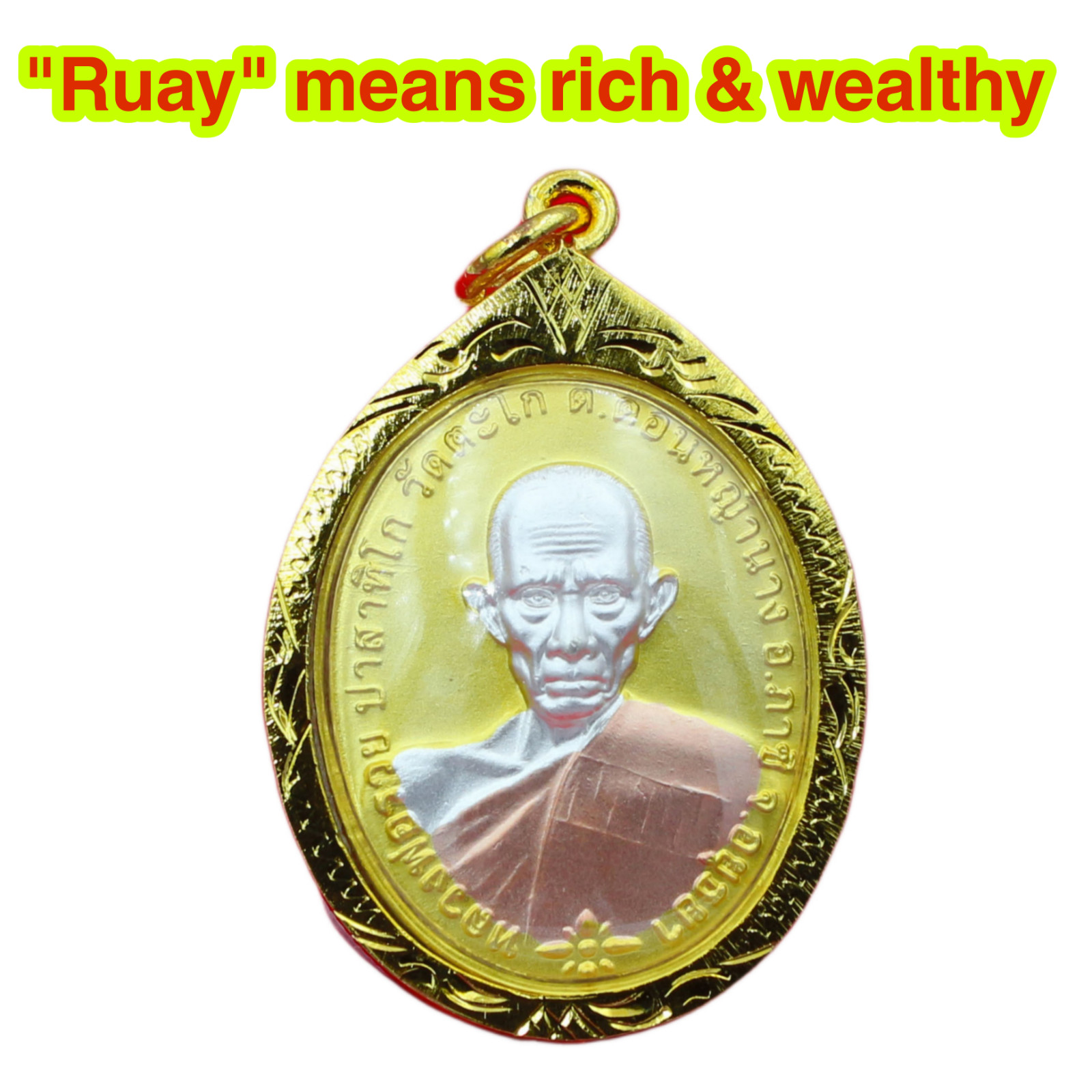 LP Ruay Wealthy Rich Thai Amulet Pendant Gold Micron Casing