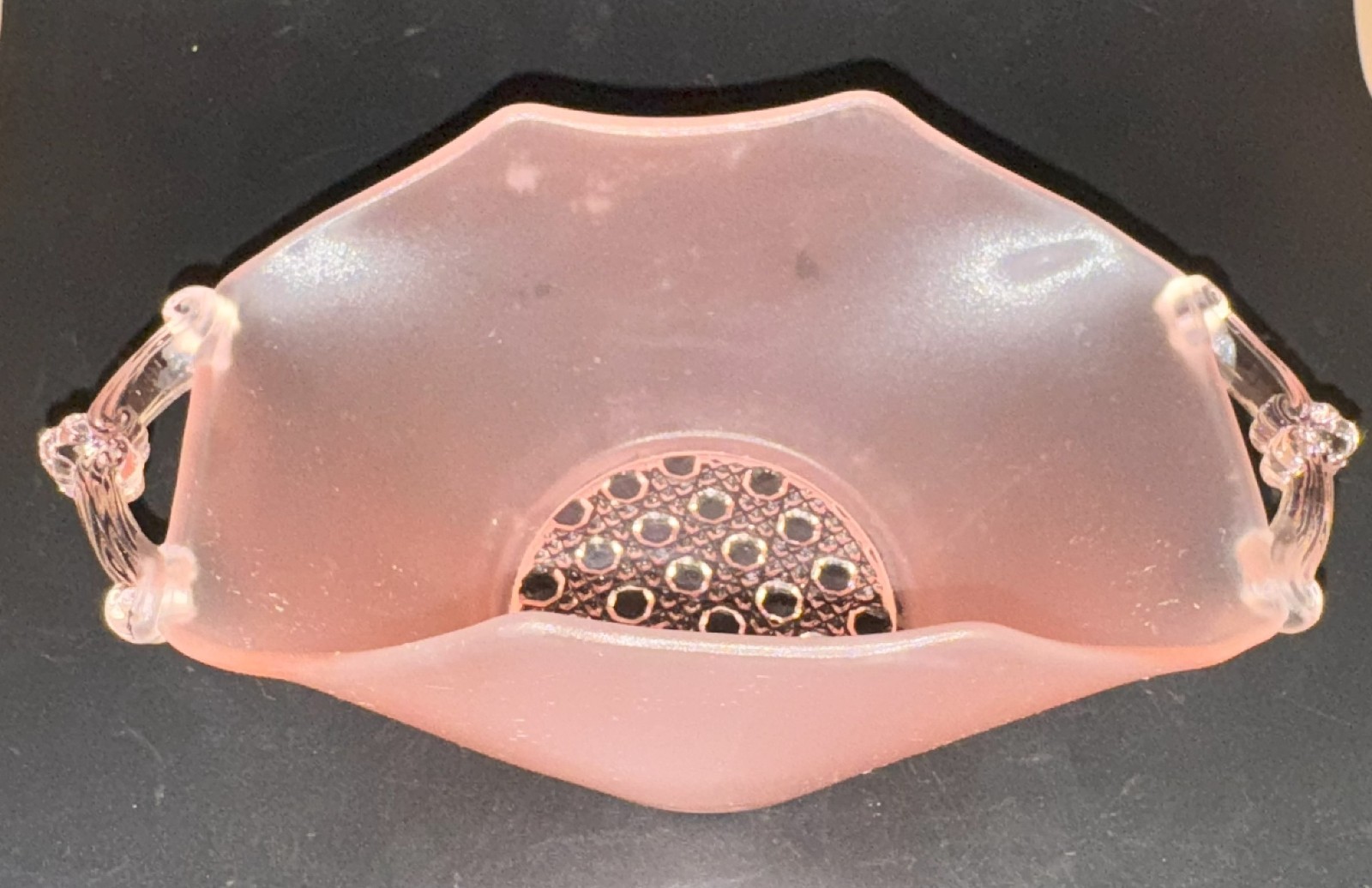 Antique 1920’s LANCASTER Sunshine Frosted Pink Depression Glass Bowl Hexagonal