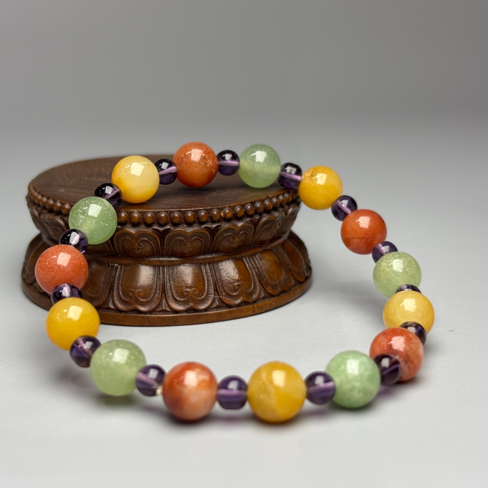 Chinese Natural Jade Carved Lucky Beaded Bracelet A401