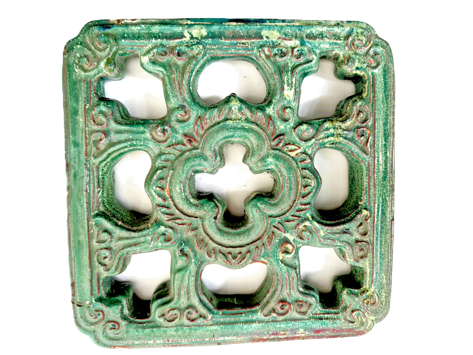 1920’s Vintage Chinese Jade Breezeway Tiki Tile Green Blue Polynesian Garden