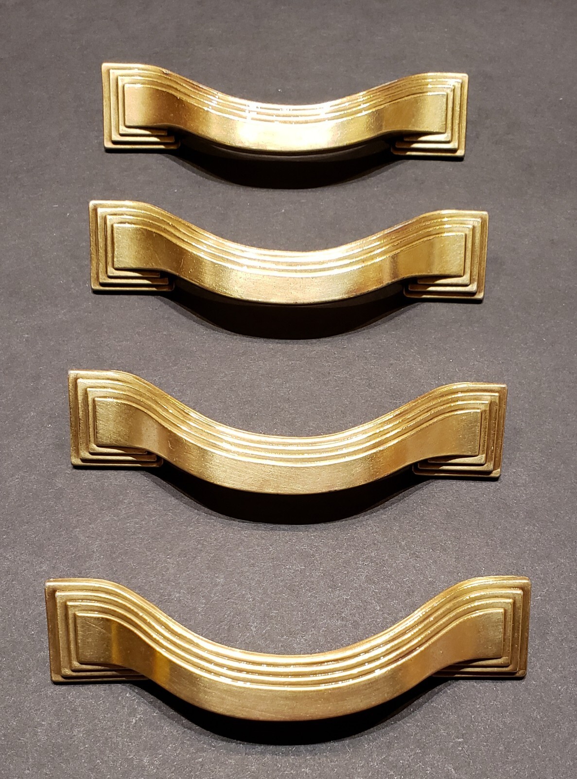 4 KBC Keeler Brass MCM Brass Arched Drawer Pulls Gold Finish 3.5″ Bore 4.5″ Long