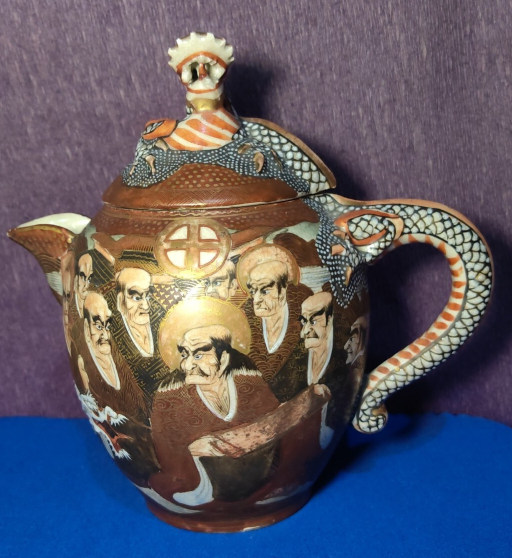 Antique Japanese SATSUMA Pottery Dragon Teapot MEIJI #1