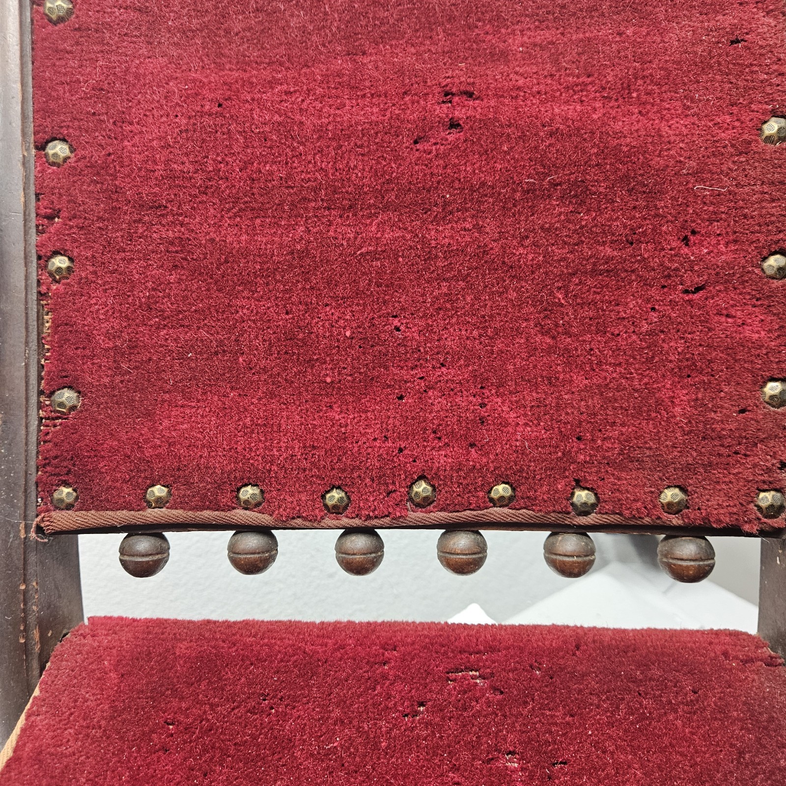 Antique E.W. Vaill Child Folding Rocking Chair Red Upholstered Wood 26″