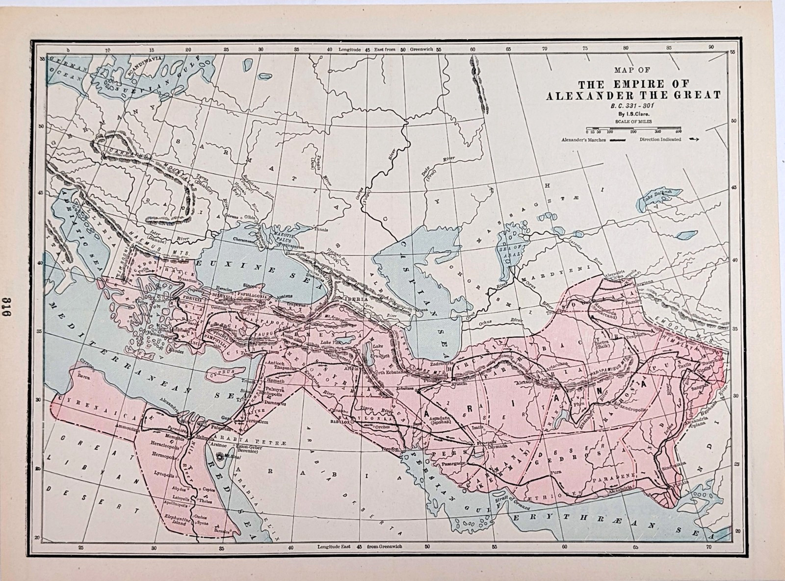 1898 Empire of Alexander the Great Map ORIGINAL Europe – Asia – Middle East