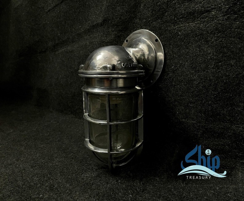 Antique Silver Bulkhead Nautical Light Lamp Aluminium Swan Wall Fixture Light