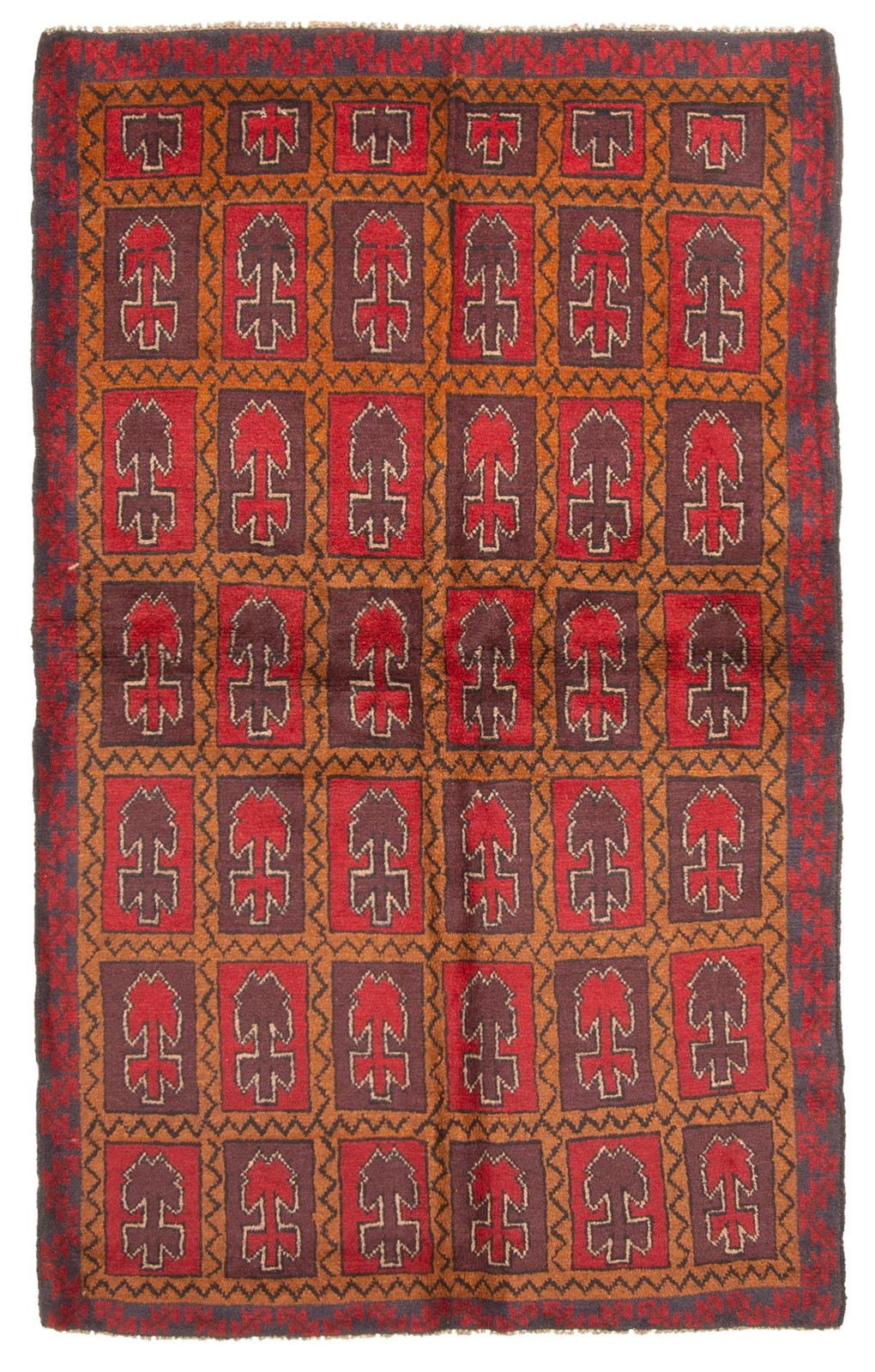 Vintage Geometric Area Rug 3’8″ x 6’0″ Traditional Hand-Knotted Wool Carpet