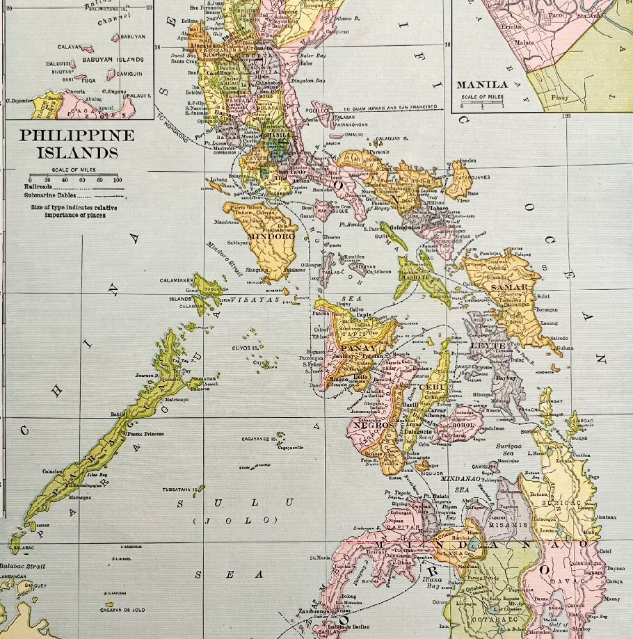 Philippine Islands Map Lithograph 1909 Hammond SE Asia Art Print LGADMap