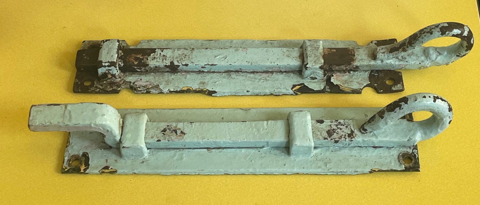 ANTIQUE RAT TAILED DOOR BOLTS X 2 HEAVY DUTY GREAT QUALITY 1900’s