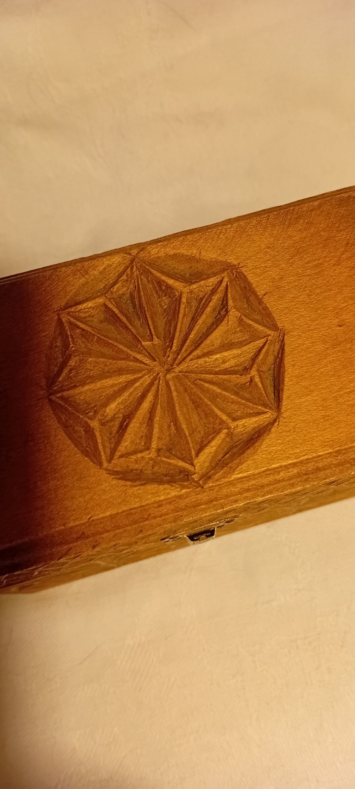 Vintage Nicely Carved Card Case Box Light Wood Star Geometric Patterns