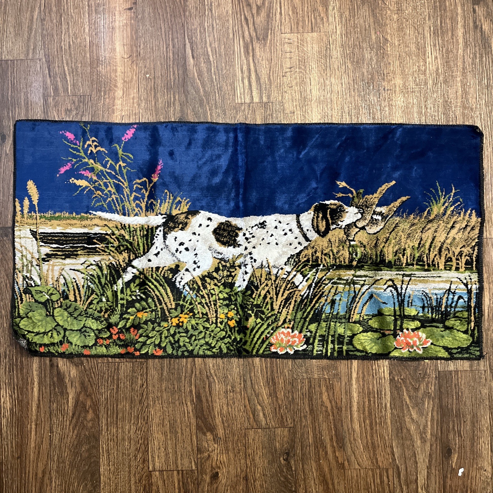 Vintage Wall Hanging Tapestry – Duck Hunting English Setter MCM Hunting Cabin