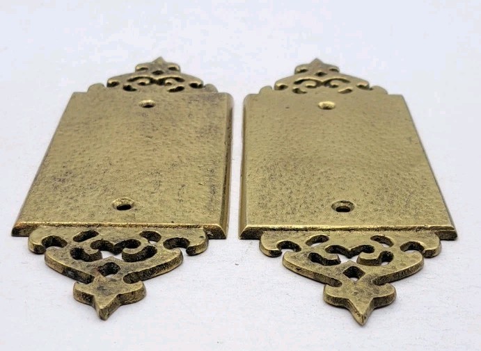 Vintage Door Push Plates Old Cast Brass Finger Push Plate Hardware Pair