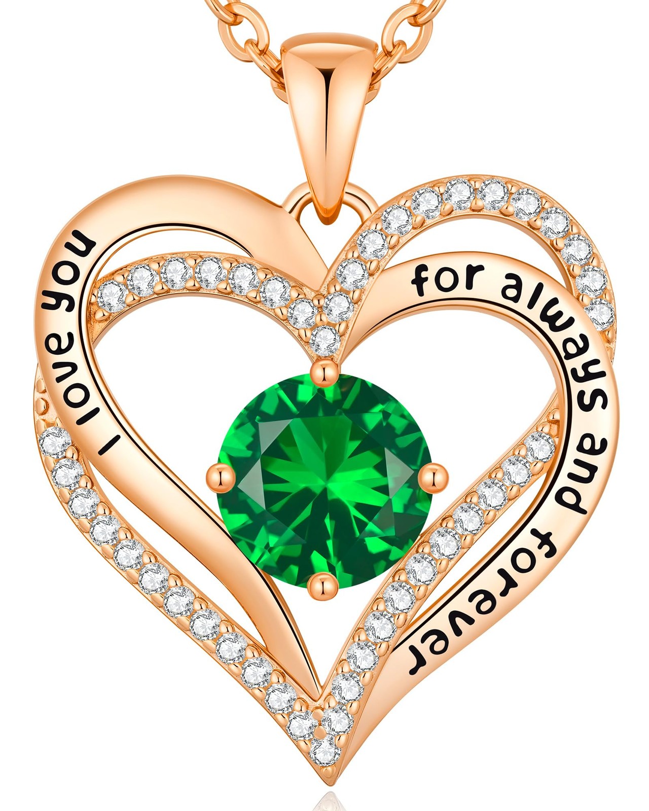 Cde Forever Love Heart Birthstone Necklace For Women Double Heart Pendant Aaaaa