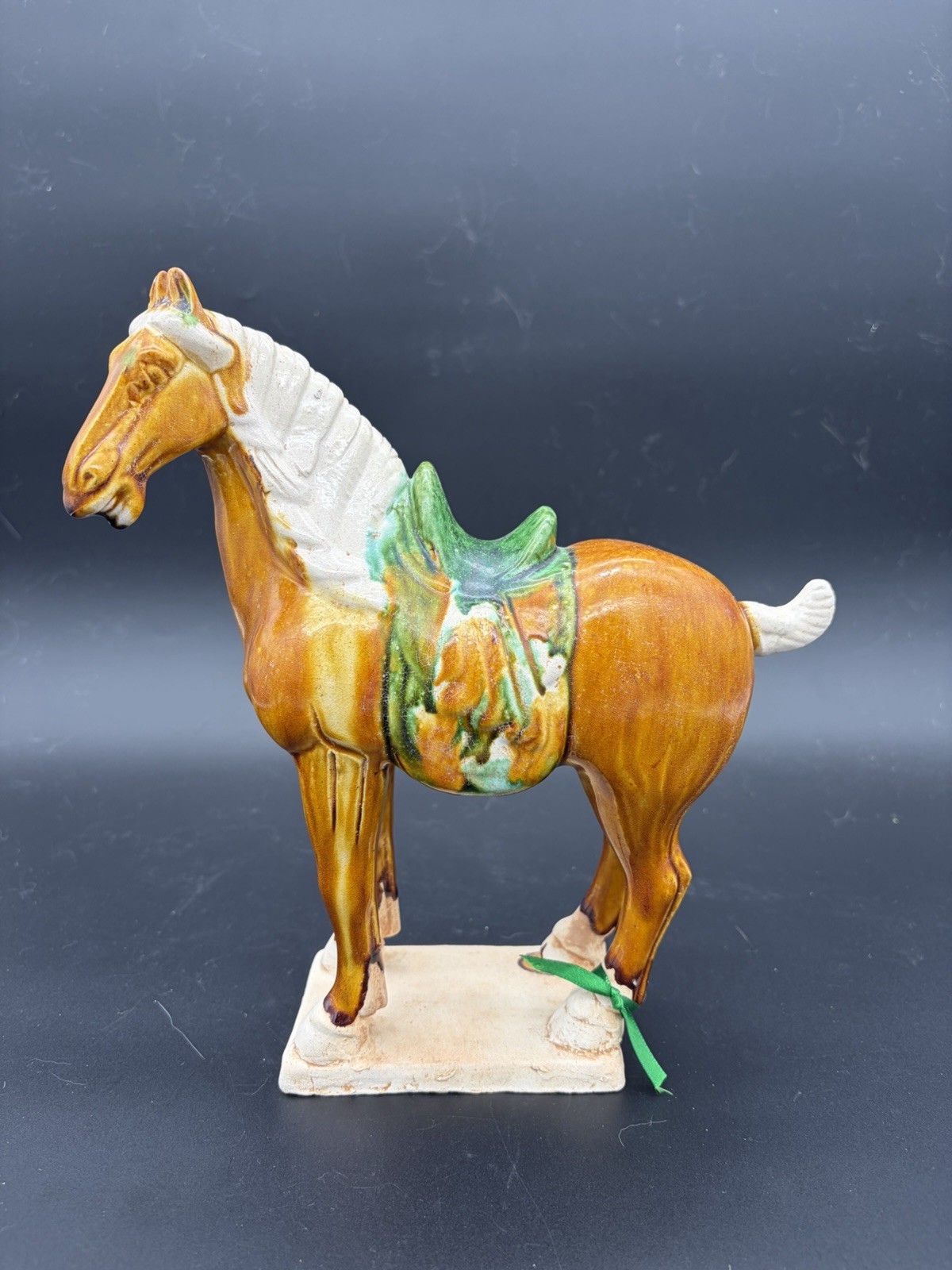 Vintage Chinese Tang Dynasty Style Sancai Glazed Pottery War Horse