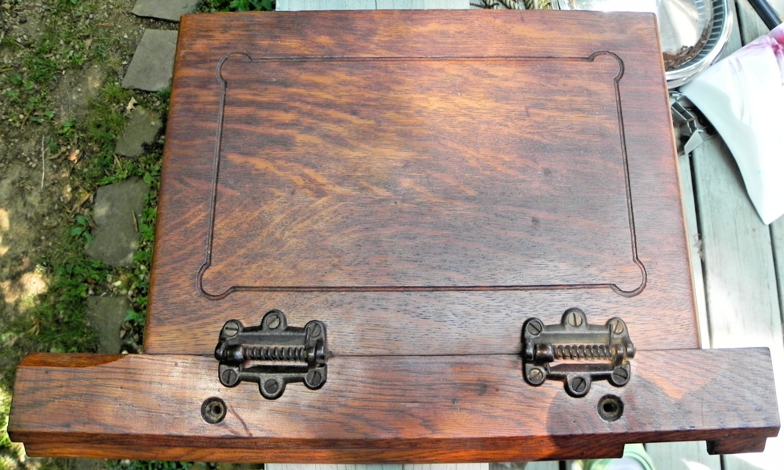 VINTAGE/ANTIQUE- TREADLE SEWING MACHINE – DOOR MOUNTED W/ TWO HINGES AS PICTURED