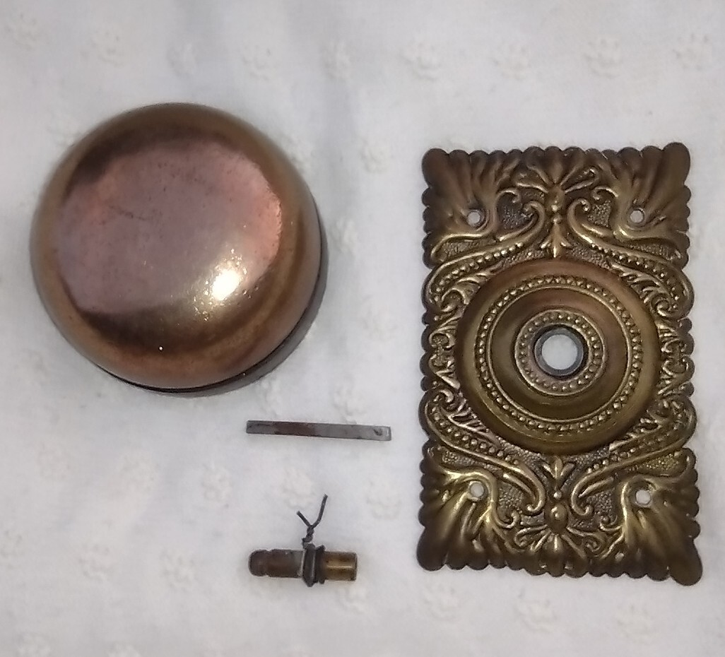 Ornate Antique Wrought Brass Doorbell Plate and Working Bell, Hardware, c1900 EC