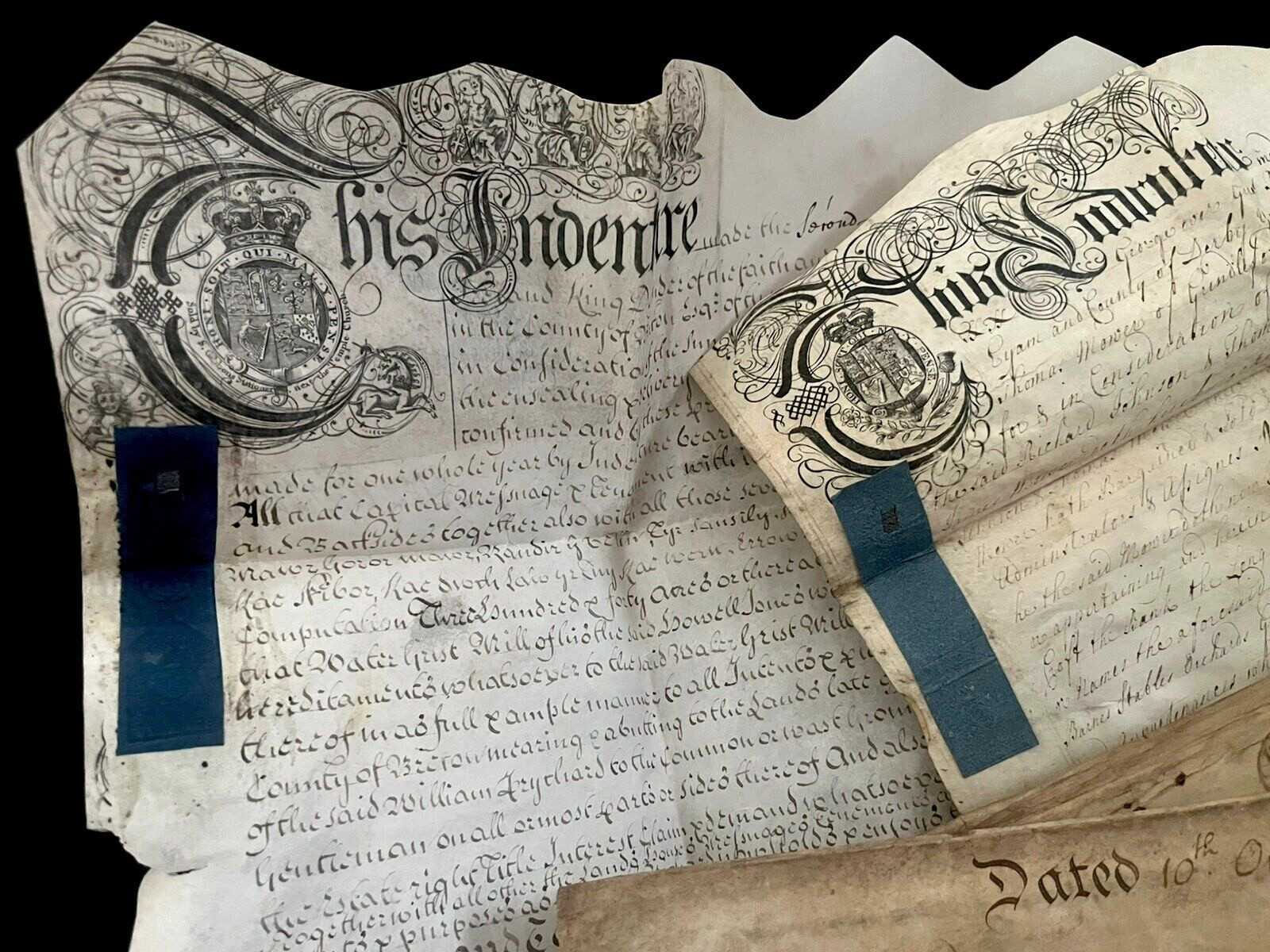 AUTHENTIC AUTOGRAPHED, STAMPED AND SEALED PARCHMENT Vellum in English from 1700s