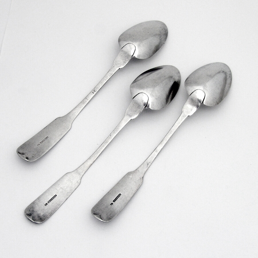 Fiddle Reverse Tipt Spoons Set Andrew Demilt Coin Silver 1800 Mono MW