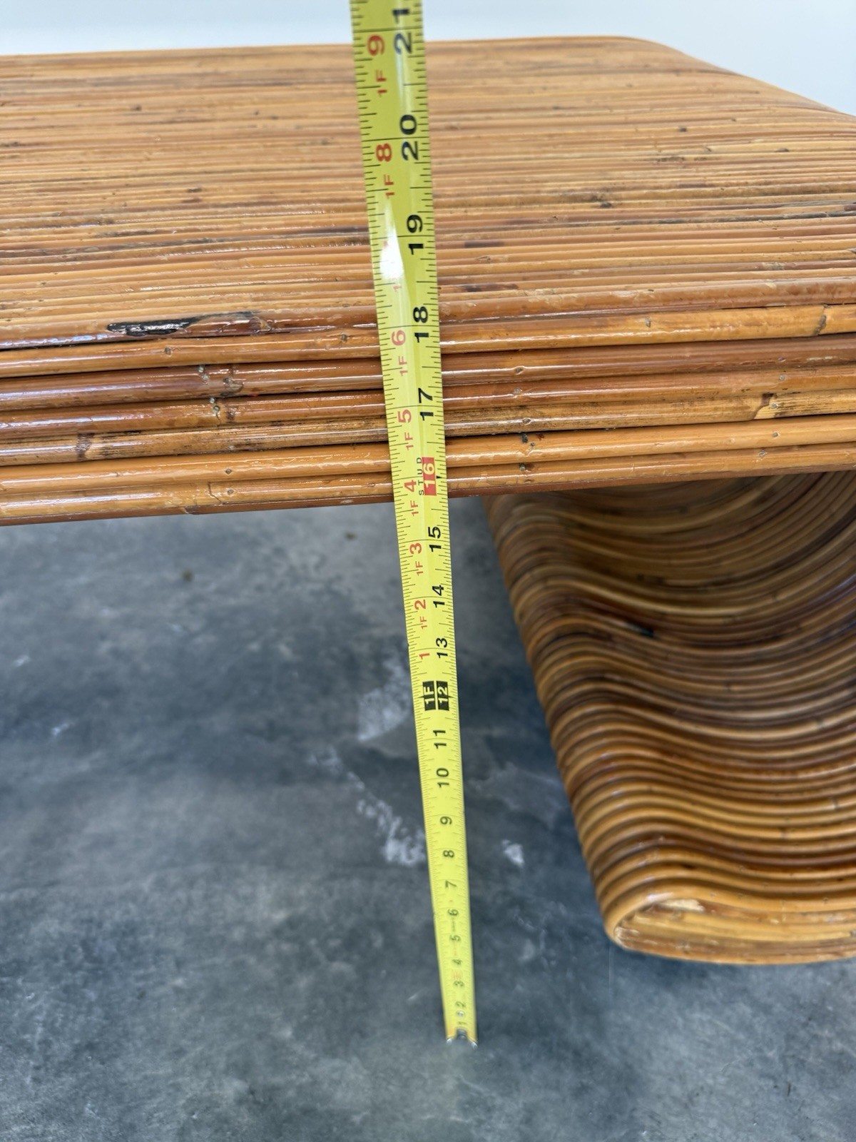 Vintage Waterfall Scroll Split Reed Pencil Reed Bamboo Coffee Table MCM 1970s