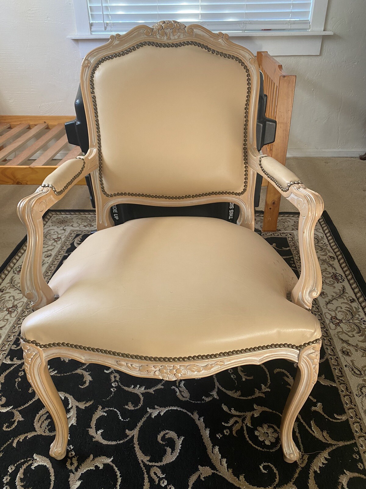 Vintage French Country Leather Accent Chairr by Chateau D’AX Spa Made In Italy