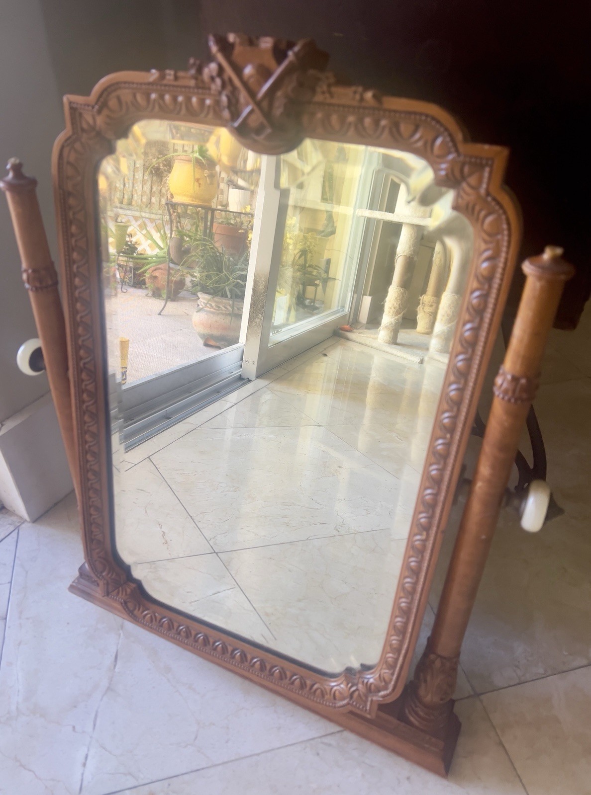 Antique Walnut Vanity Mirror Dressing Table Ornate Gentleman’s Shaving Beveled