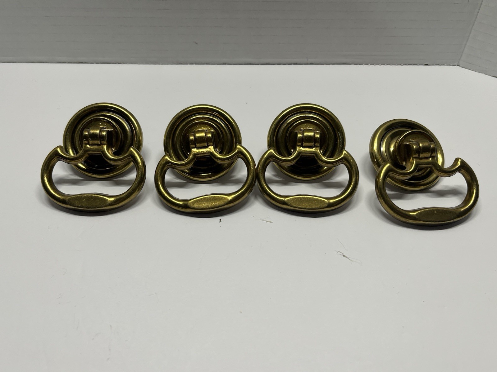 Vintage Lot (4) NOS KBC Heavy Brass Batwing Style Fixed Drawer/Cabinet Pulls