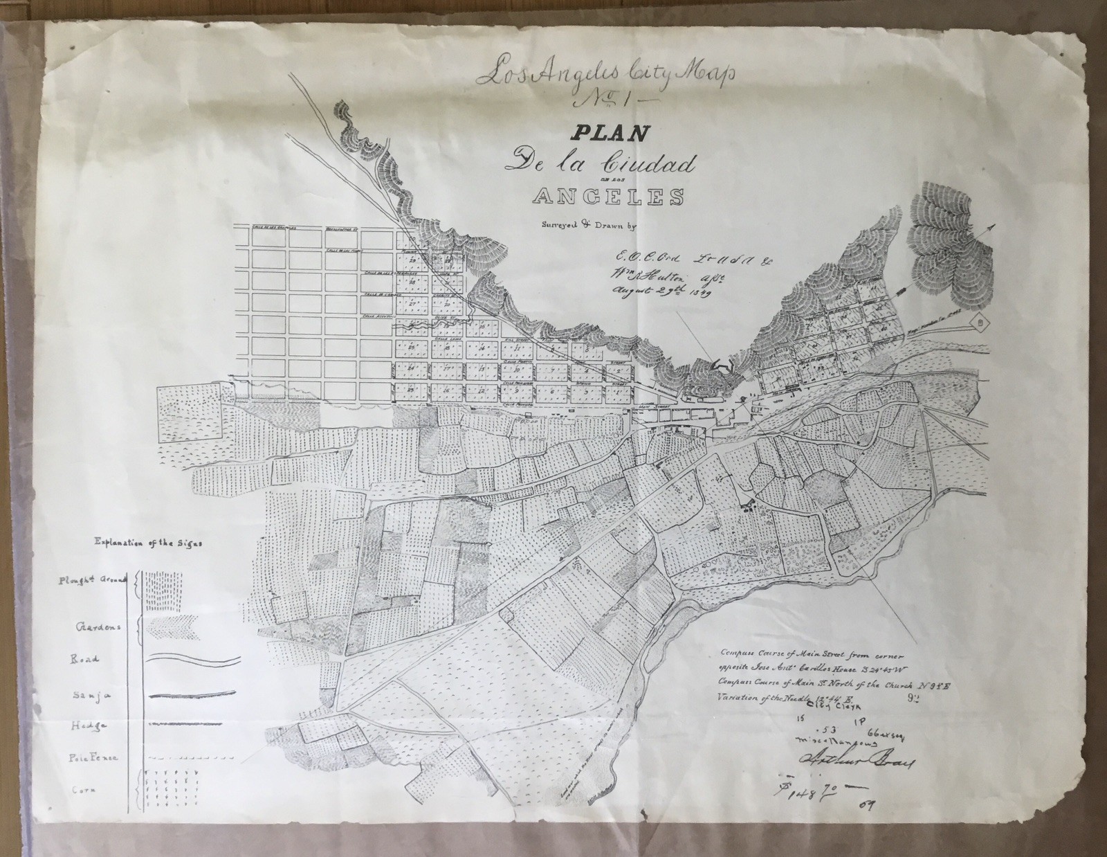 Super RARE Old Antique 1849 E.O.C. Ord’s first map of the city Los Angeles No. 1