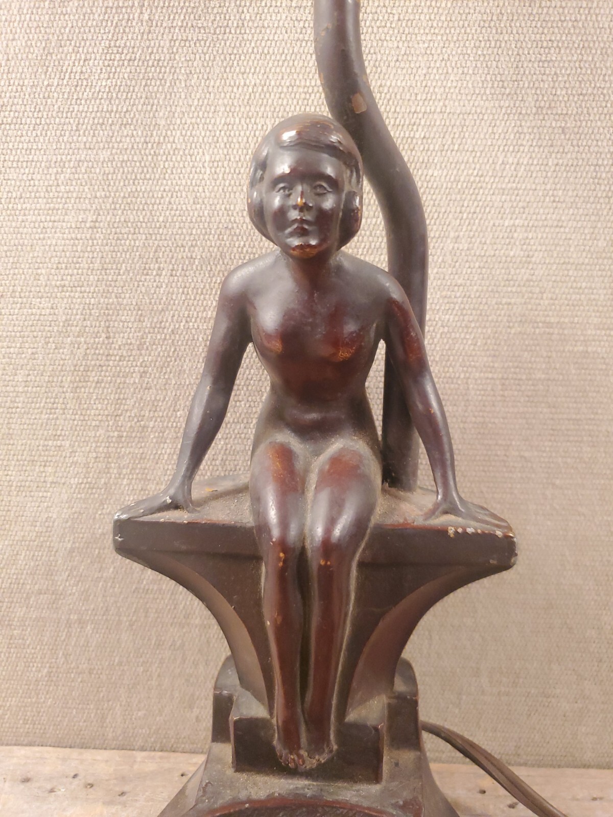 nude nymph woman figure lamp art art deco vtg Frankart style