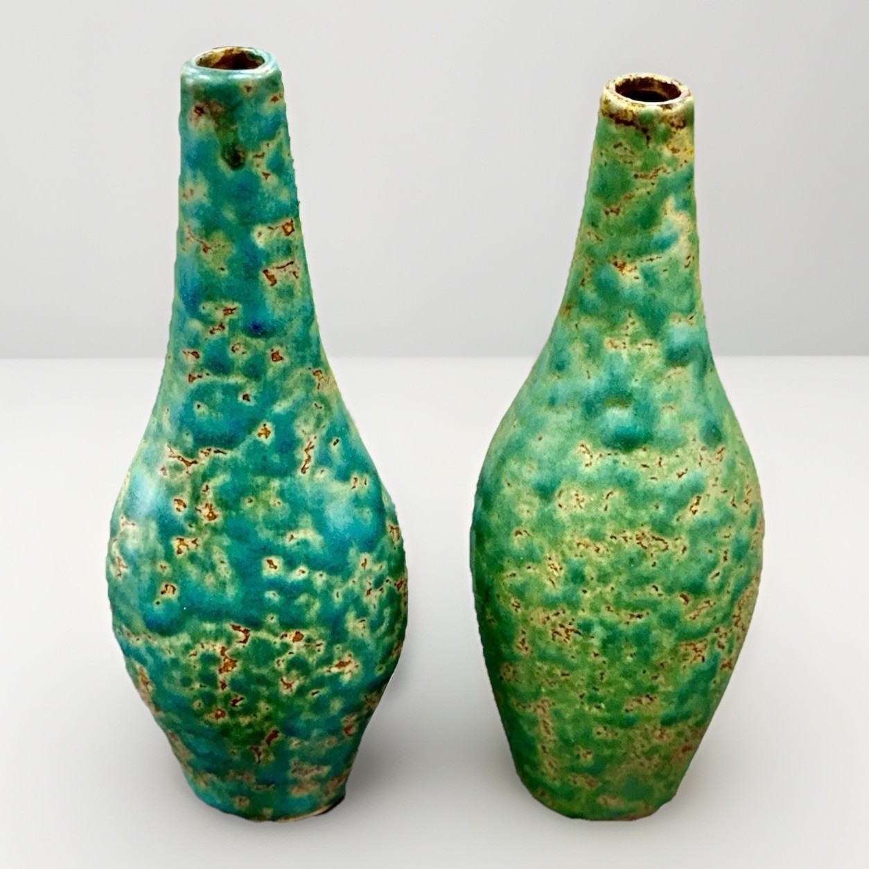 Set Of Antique Qing Chinese Dynasty Vases 7”-unique Turquoise Color