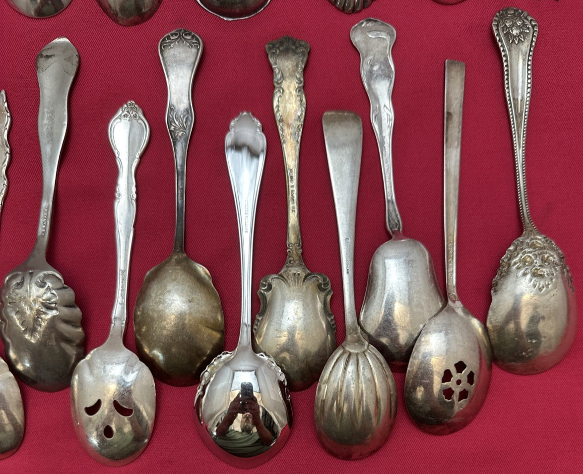 30 Pc Antique to Vintage Mix Silverplated SUGAR SPOONS SHELLS SHOVELS & SIFTERS