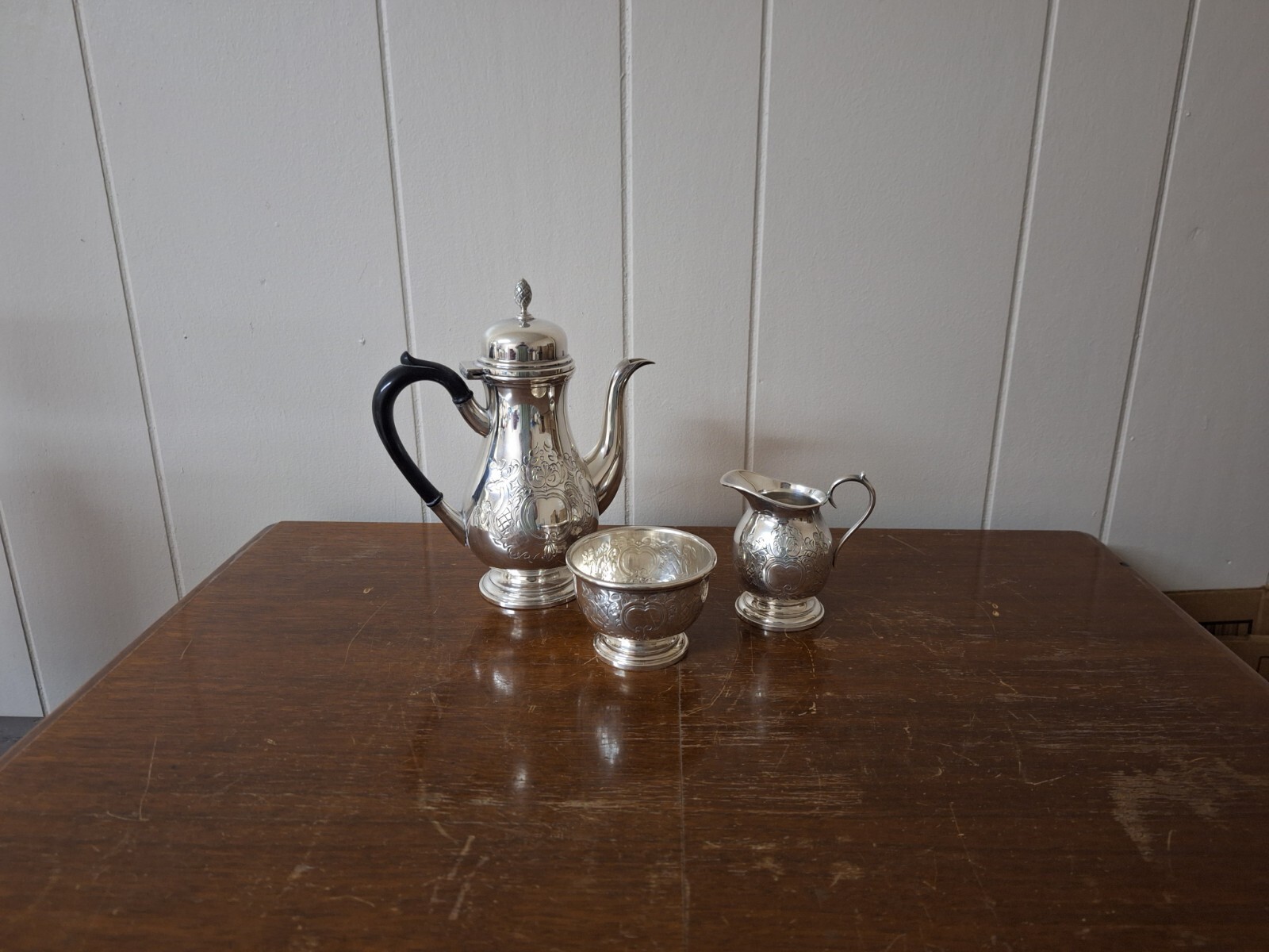 Barker Ellis Silver Plate 3 Piece Tea/Coffee Set Pot Creamer