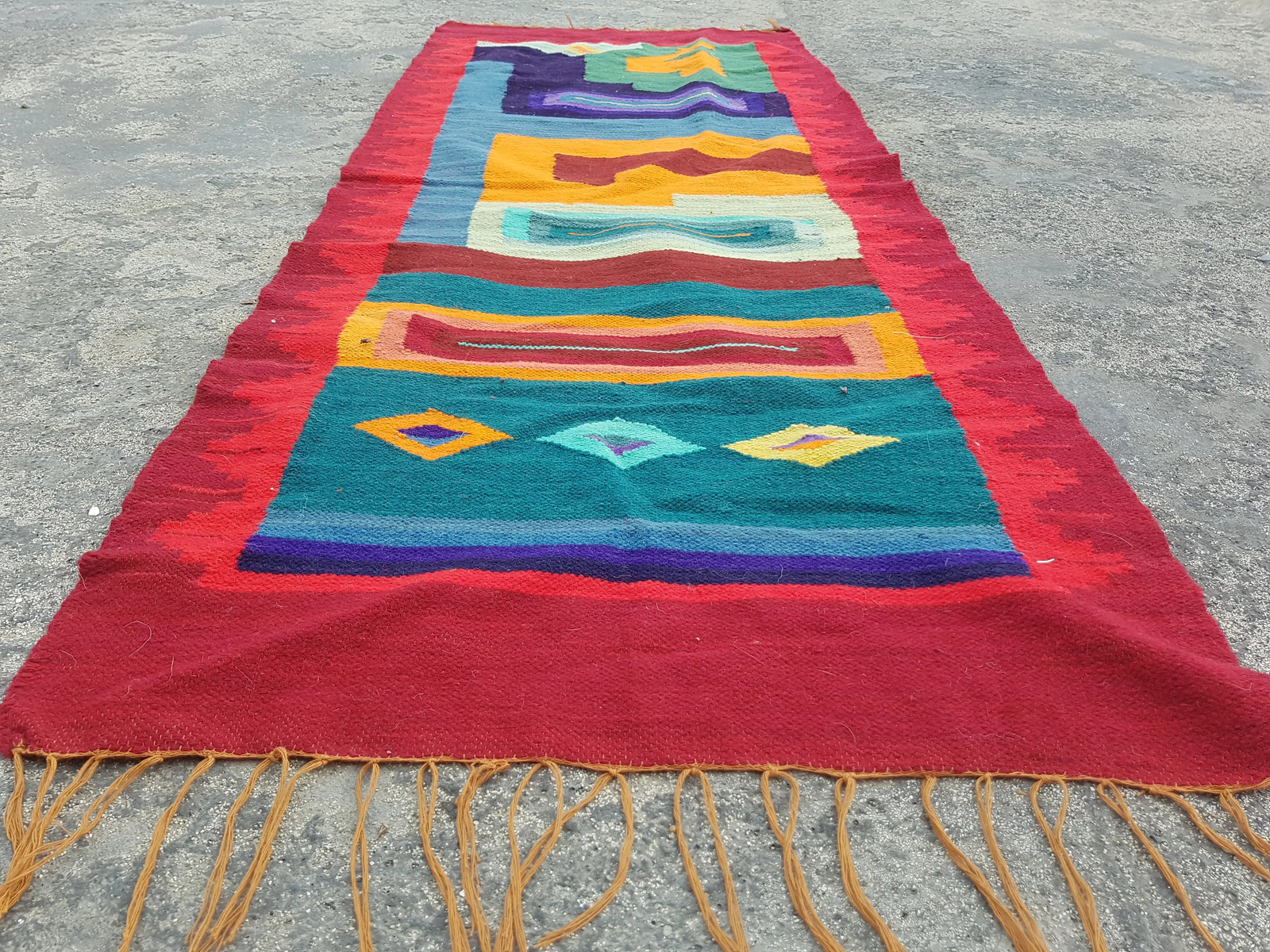 Vintage Traditional Handmade Southwestern Wool Multicolor Kilim 4.7×1.8 ft