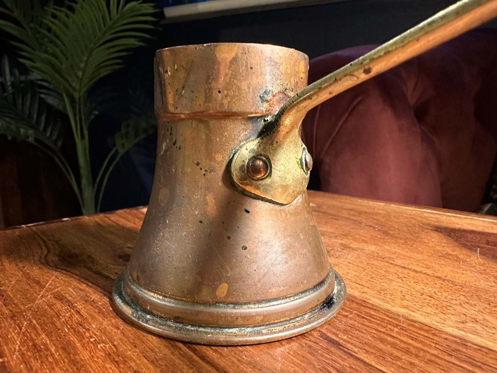 Victorian Antique Copper Measuring Cup Small Saucepan Brass Handle Marked No 2
