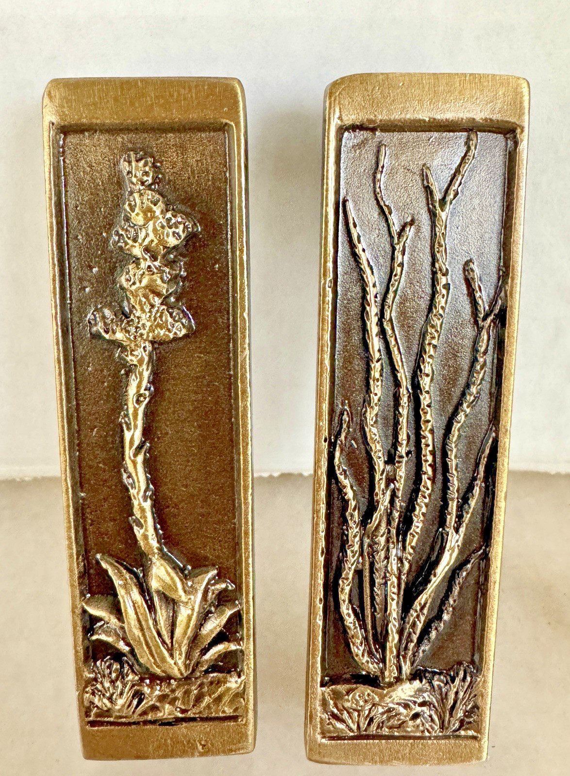 Vintage Southwestern Brass Cactus Door Handle Lot (4) Cupboard Pulls NOS 1992