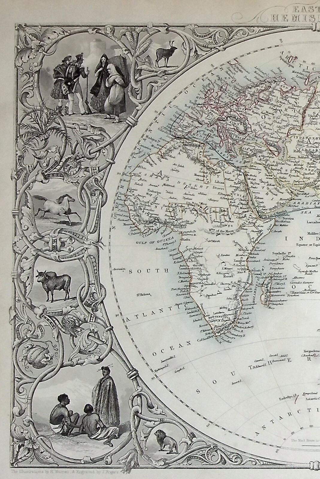 WORLD, EASTERN HEMISPHERE, original antique map, RAPKIN, TALLIS, 1851