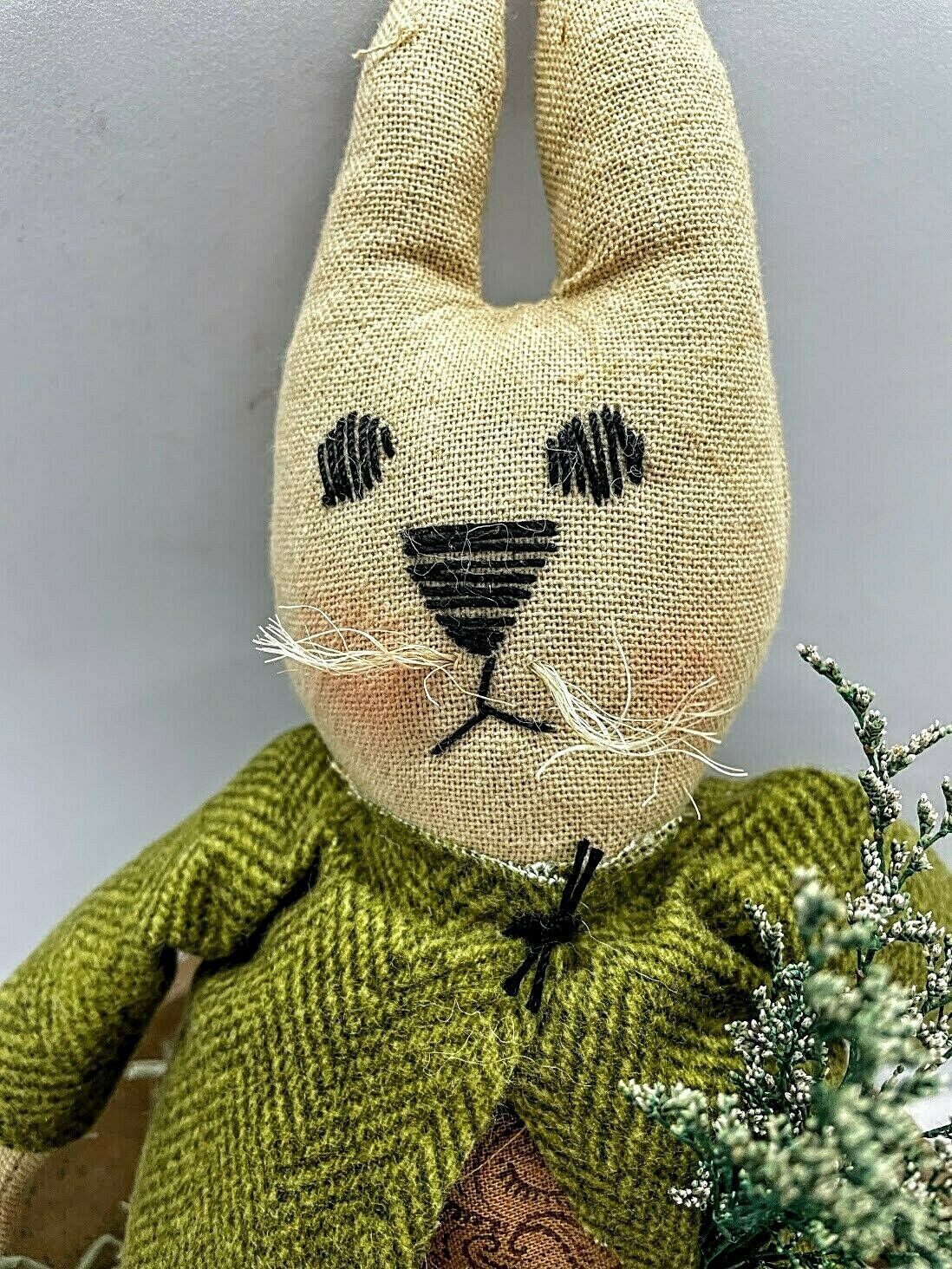Primitive Handmade Spring Maisy Bunny w/ Wool Coat Sweet Annie