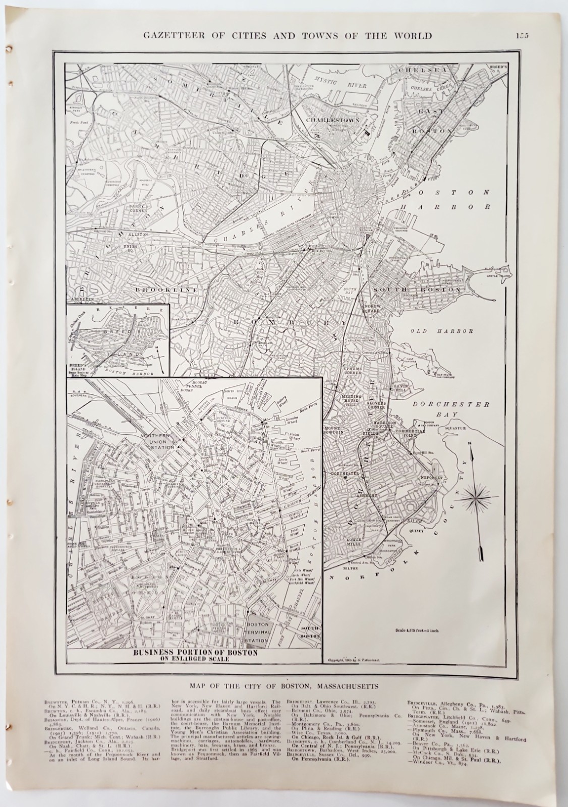 1914 Boston Massachusetts City Map Antique Atlas Sheet Transportation E13