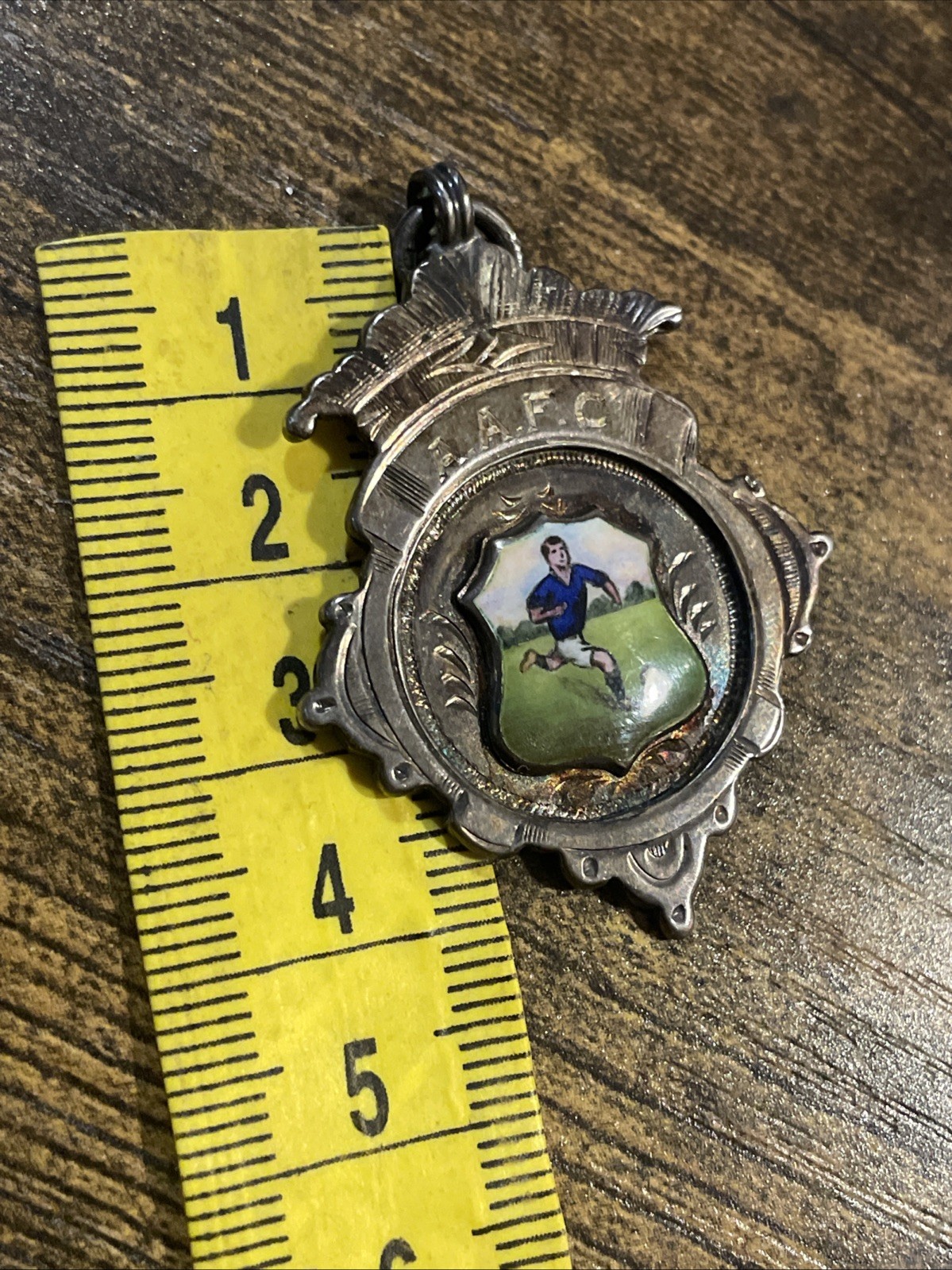 Attractive Sterling Silver & Enamel Football Club Fob Medal AAFC C1929