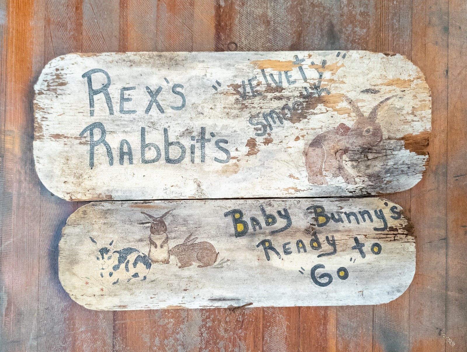 Antique Vintage Early 20th Century Folk Art Advertising Rabbits Bunny Sign