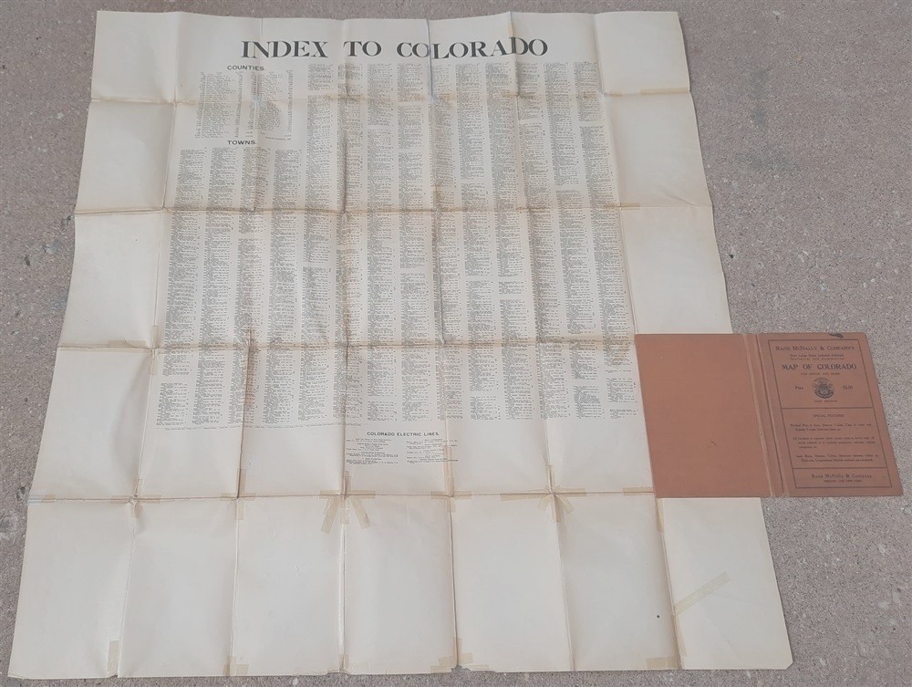 COLORADO MAP 1910 RAND McNALLY STATISTICAL COMMERCIAL RAILROAD 41 x 43″ w FOLDER