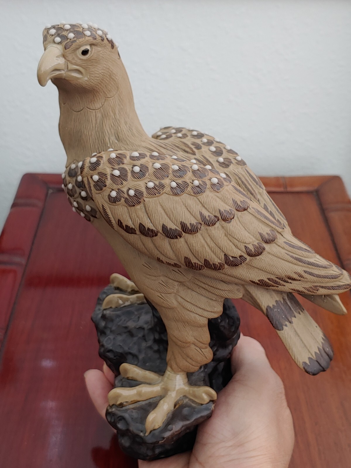 紫砂珍珠釉雕塑雄鹰 Vintage Chinese Yixing Purple Clay Zisha Sculpture Eagle Glazed Statue