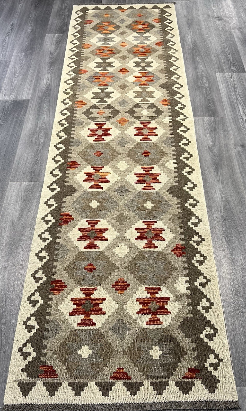Handmade Kilim Runner wool natural colours Afghan Traditional 302cmx82cm