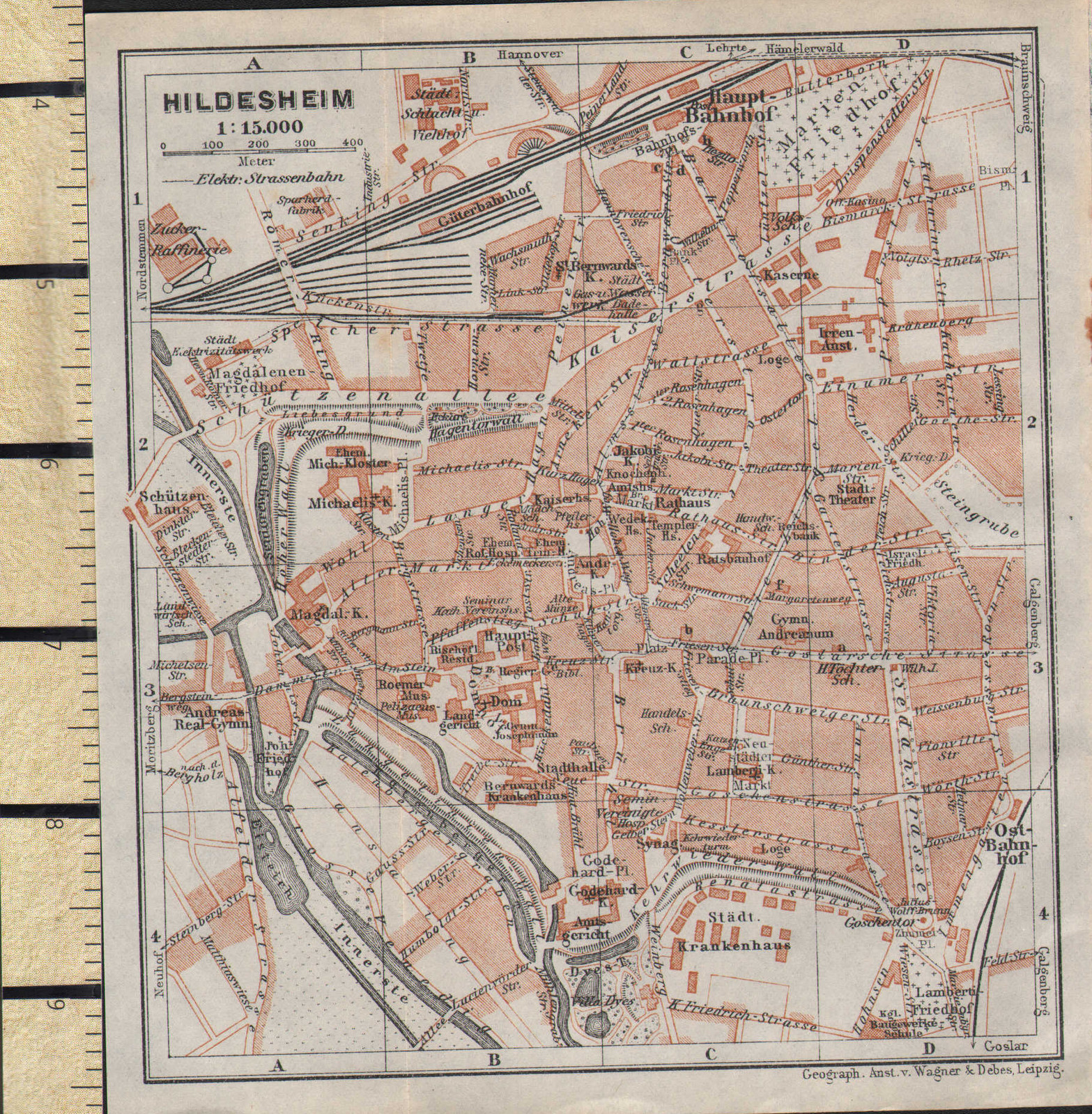 1925 GERMAN MAP ~ HILDESHEIM CITY PLAN ENVIRONS PUBLIC BUILDINGS PARKS SCHOOLS