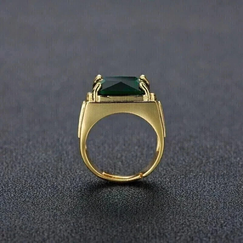 3.00Ct Emerald Lab-Created Emerald Men’s Engagement Ring 14k Yellow Gold Plated