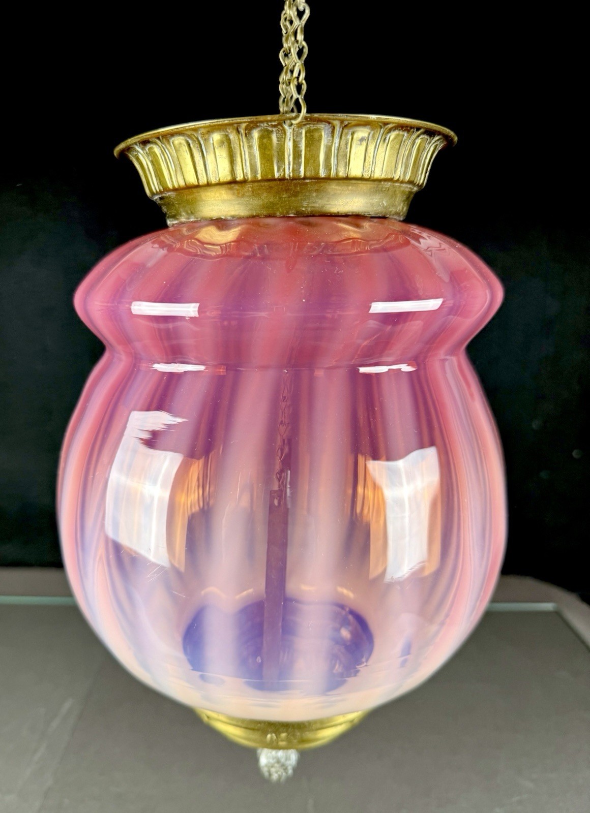 Victorian Pink Opalescent Hanging Hall Lamp