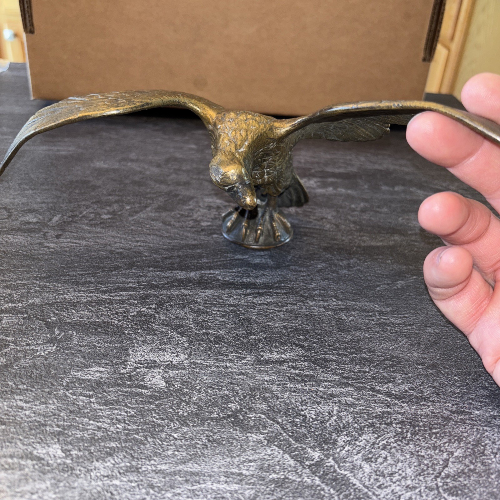 Vintage Old Brass ? Eagle Architectural Finial Flag Pole Topper Left Facing 11”