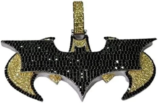 Men’s 6Ct Round Lab-Created 14K White Gold Plated Black Diamond Batman Pendant