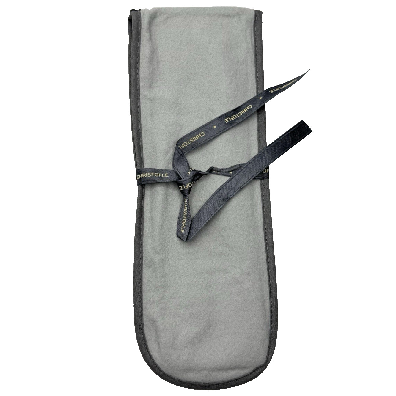 Gen. Christofle Sterling Silver Storage Bag Grey Velvet w/ LOGO Ribbon 10×3.5″