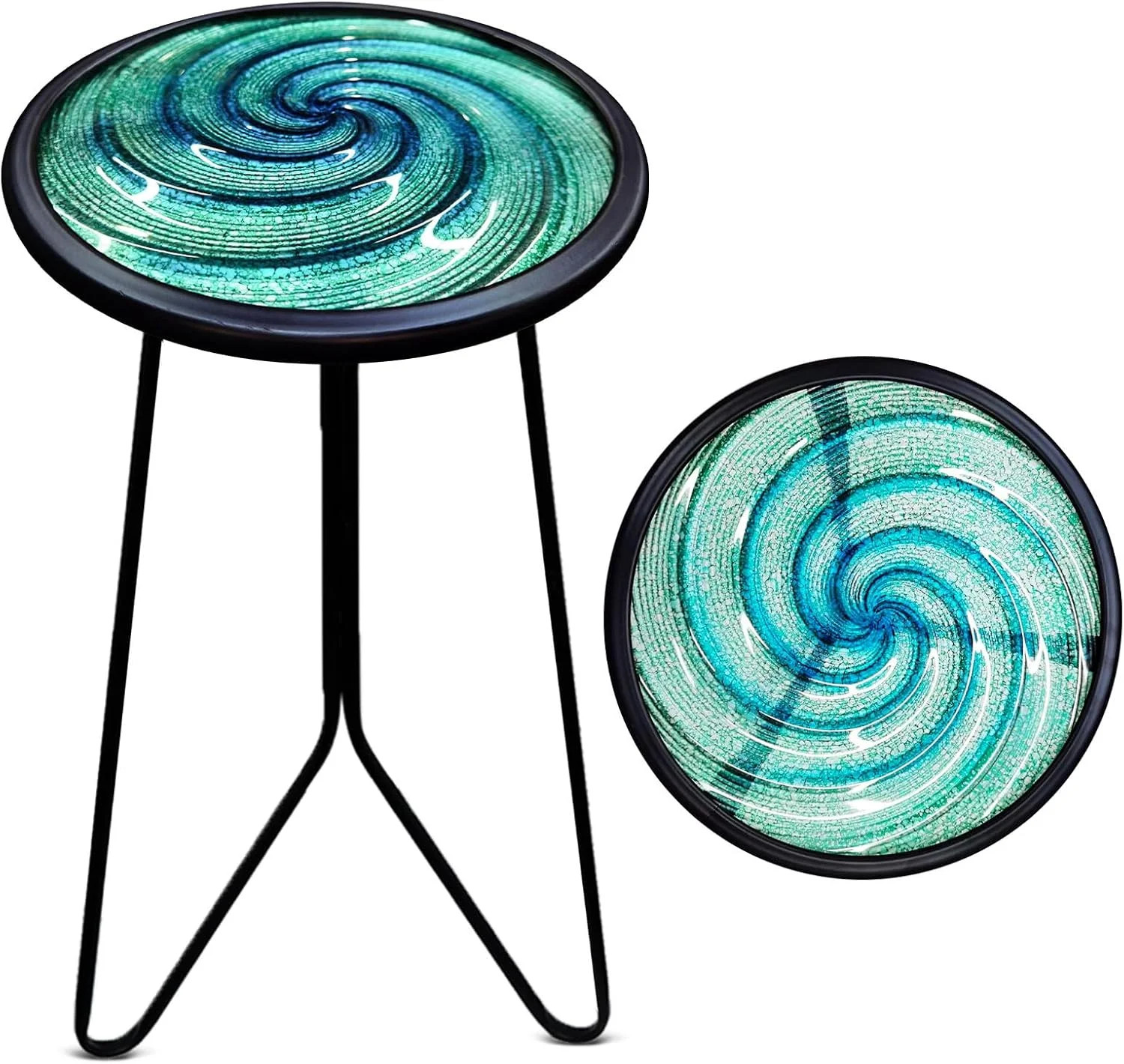Patio Side Table Small Round End Table Metal Outdoor Porch Balcony Furniture